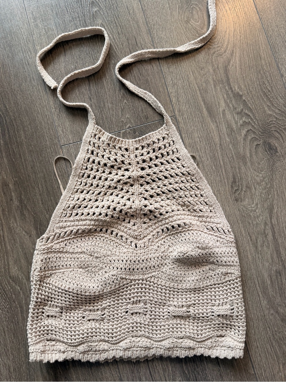 Crochet Halter Top in Light Beige